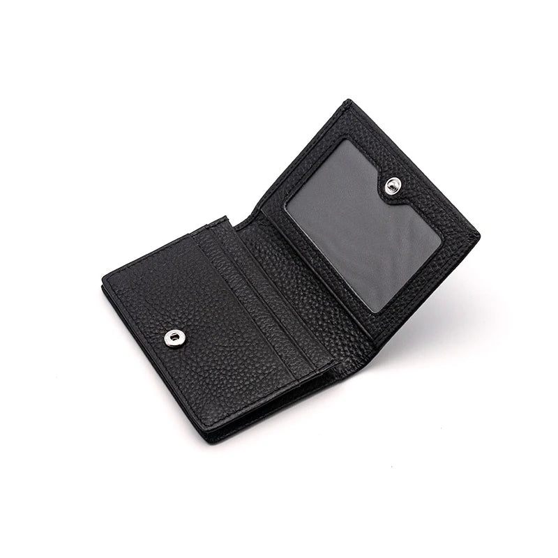 Dropshipping Custom Name Genuine Leather Men Women Business Card Holder Bifold Credit Card Case With ID Window