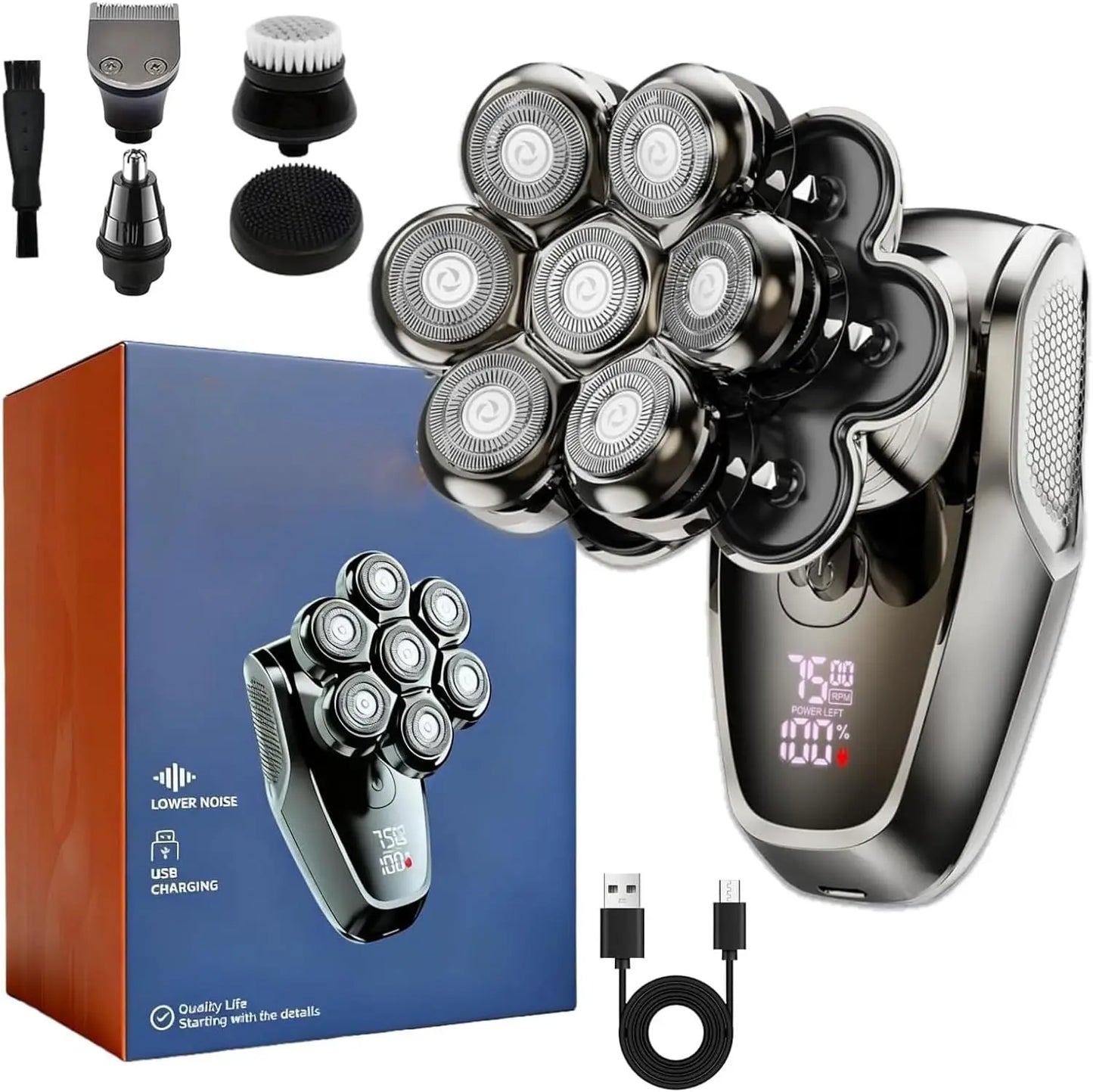Head Shavers for Bald Men Magnetic Electric Razor 7D Rotary Shaver With Detachable Heads Waterproof Shaving Machine
