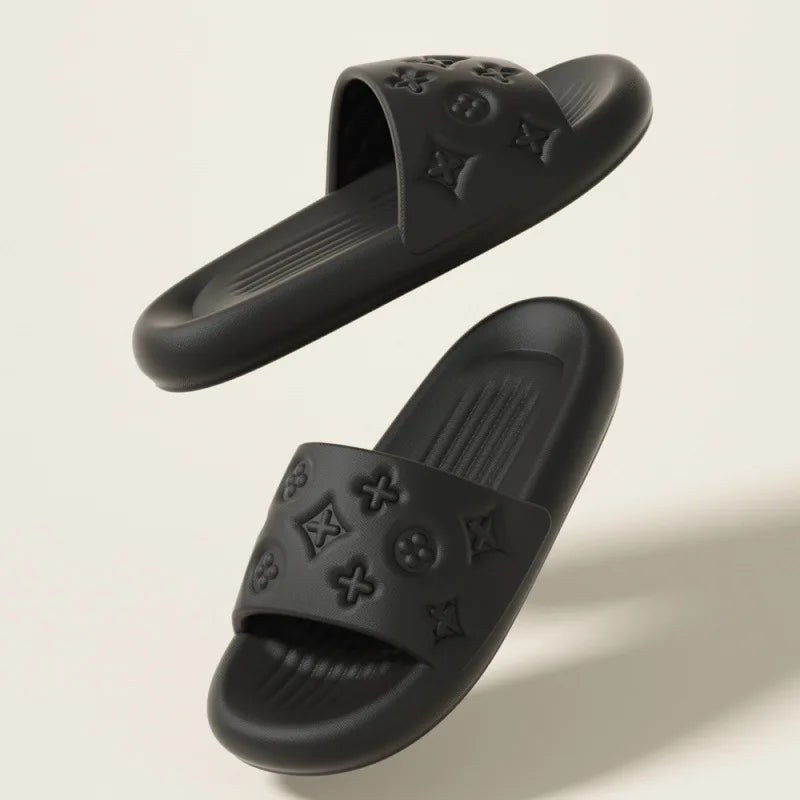 High end fashion cool slippers for women in summer, with a sense of stepping on poop, thick bottom bathroom EVA slippers