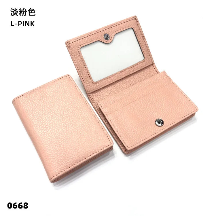 Dropshipping Custom Name Genuine Leather Men Women Business Card Holder Bifold Credit Card Case With ID Window