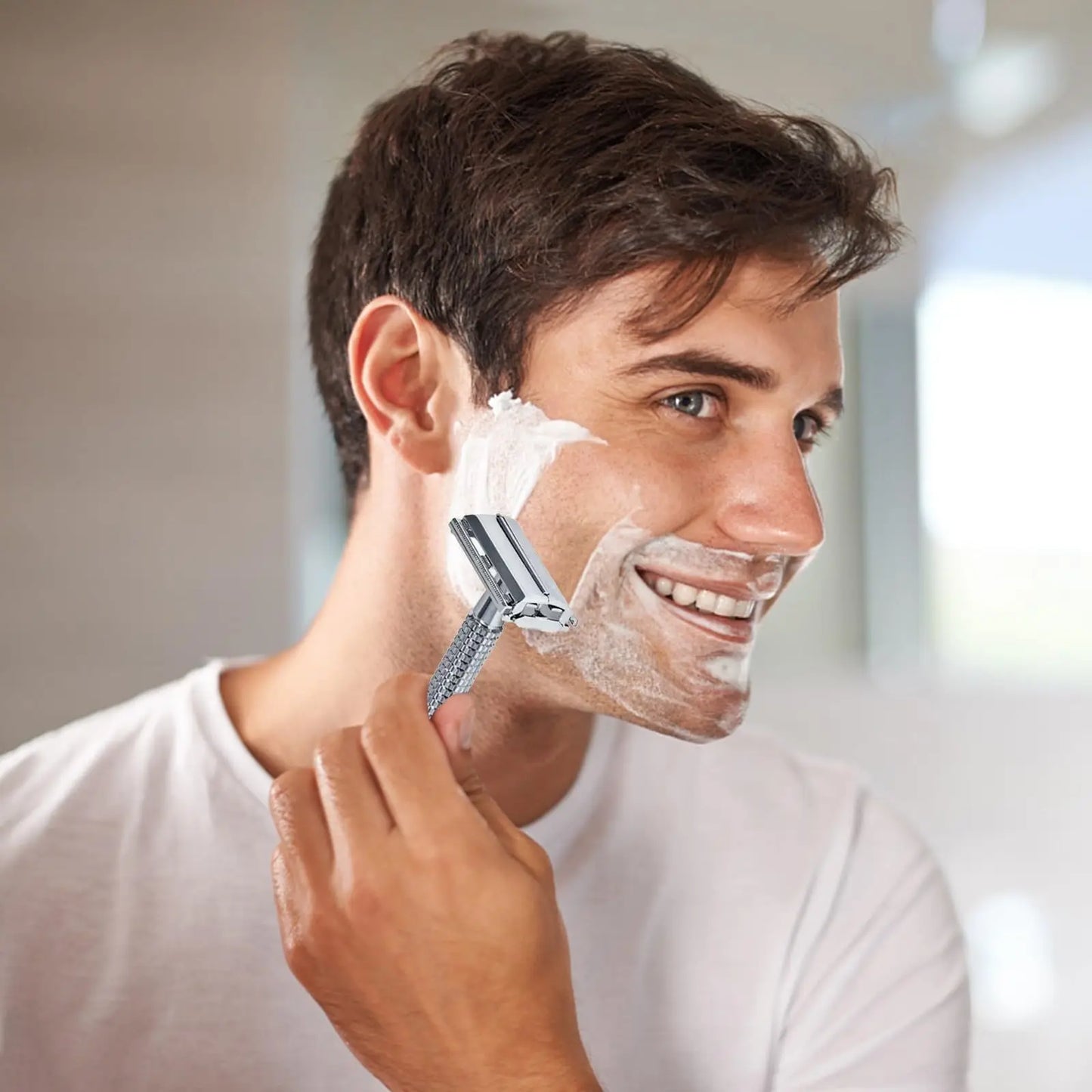 Men's Facial Shavers Barber Manual Razor Stainless Steel Double-Ended Blades Barbershop Razor Stainless Steel Shank with Blades