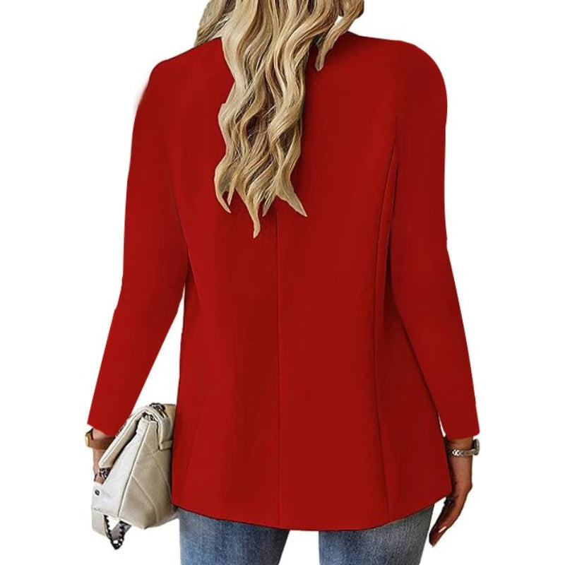 Women's Business Blazer Long Sweater Cardigan Lapel Long Sleeve Solid Button Casual Elegant Jacket Coat Trendy Loose Outwear