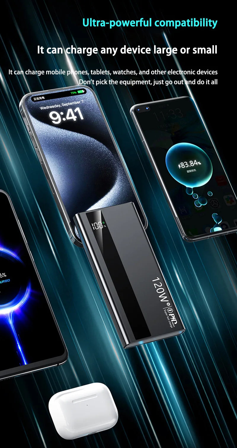 120W Fast Charging Power Bank 500000mAh High Capacity External Battery Digital Display Portable Power Bank For Iphone17 Xiaomi17