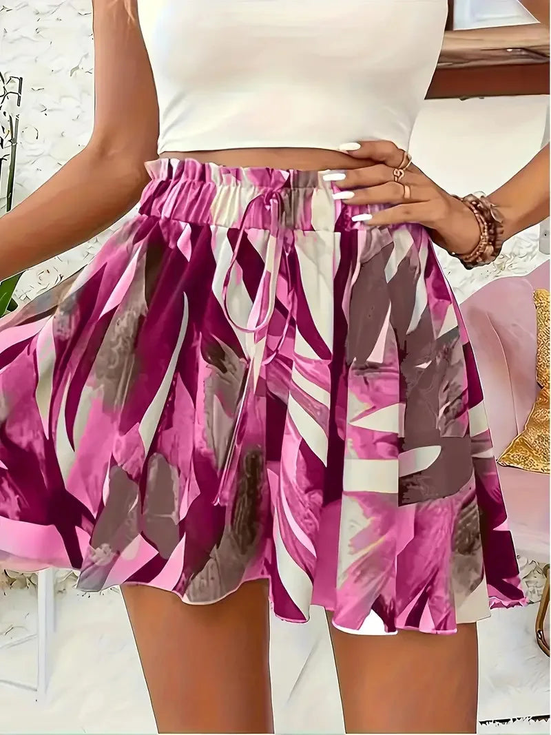 2024 Women's Spring Summer Printed Shorts Skirt Elegant Waist Cinching Loose Shorts
