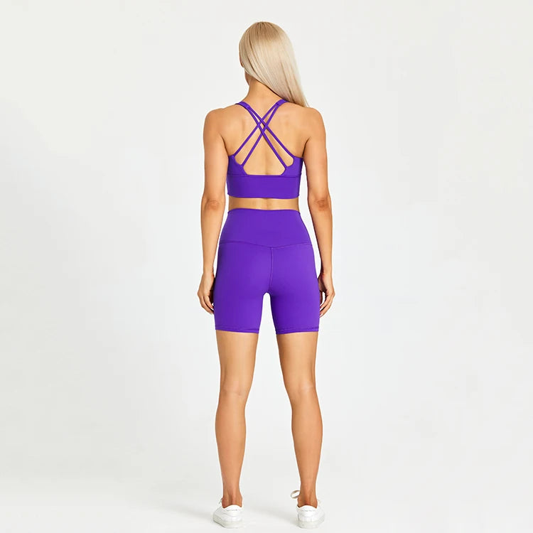 ABS LOLI Pockets Yoga Shorts Set Women Fitness Suit 2 Piece Sports Gym Wear Workout Clothes Running Sportswear Sport Outfit
