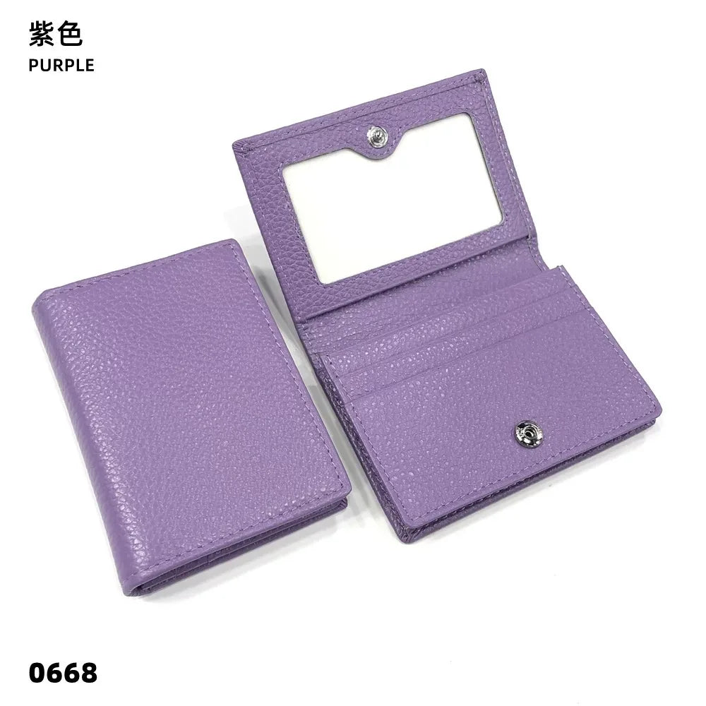 Dropshipping Custom Name Genuine Leather Men Women Business Card Holder Bifold Credit Card Case With ID Window