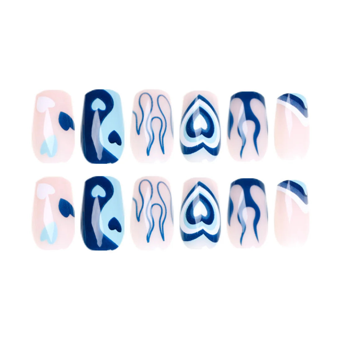 24Pcs Blue Flame Love Wearing False Nails Press On Nail Tips Full Cover Manicure Detachable Special Artificial Fake Nails Art