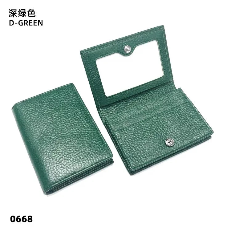 Dropshipping Custom Name Genuine Leather Men Women Business Card Holder Bifold Credit Card Case With ID Window