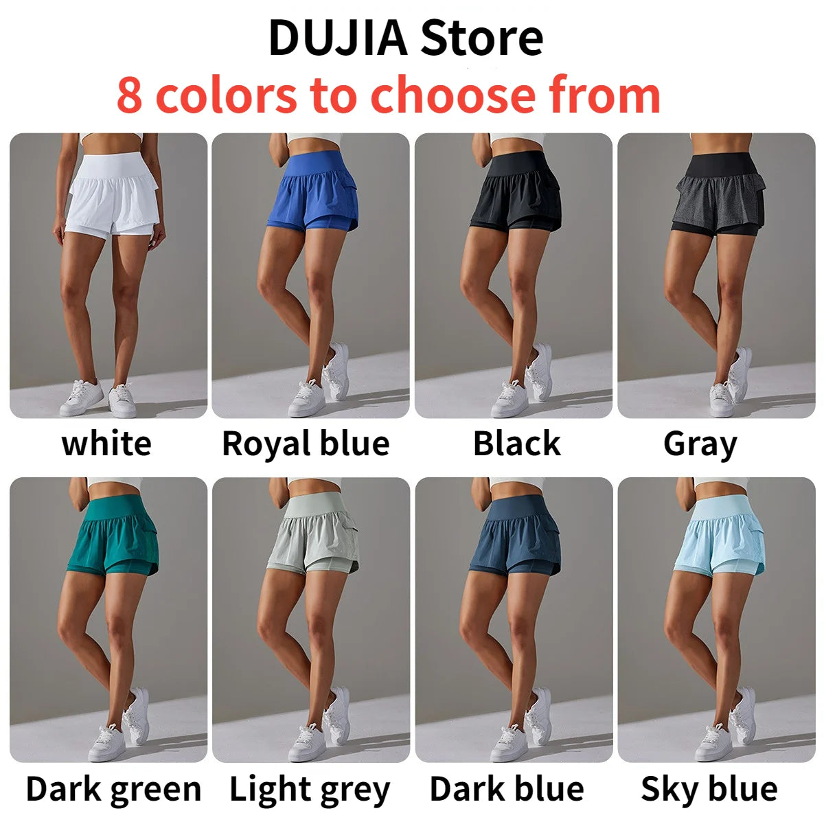 Women's High Waist Stretch Athletic Workout Active Fitness Volleyball Shorts 2 in 1 Running Double Layer Sports Shorts