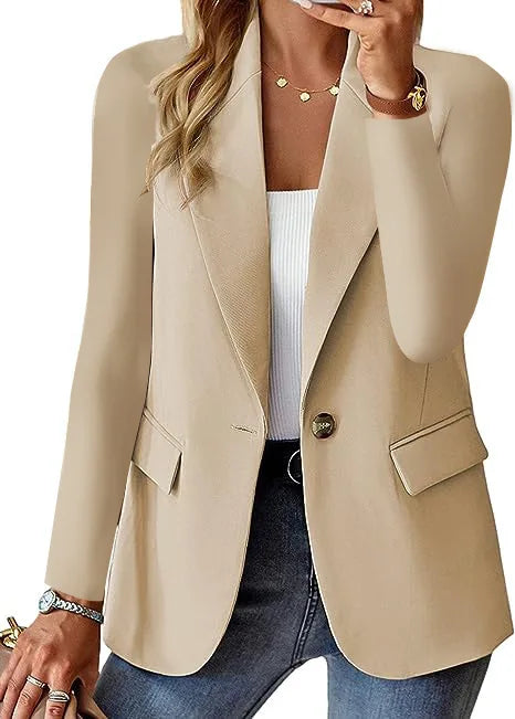 Women's Business Blazer Long Sweater Cardigan Lapel Long Sleeve Solid Button Casual Elegant Jacket Coat Trendy Loose Outwear