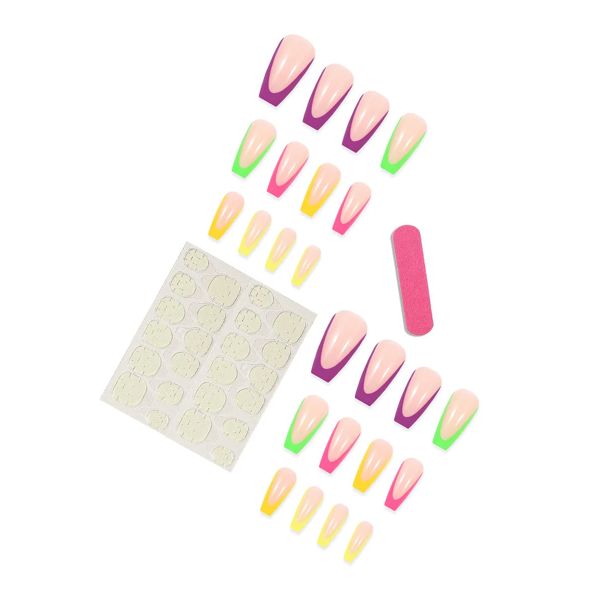 Colorful French Press on Nails with Designs Long Square Head Press on False Nails Wearable Simple Glue Sticks on Nails Fake Nail
