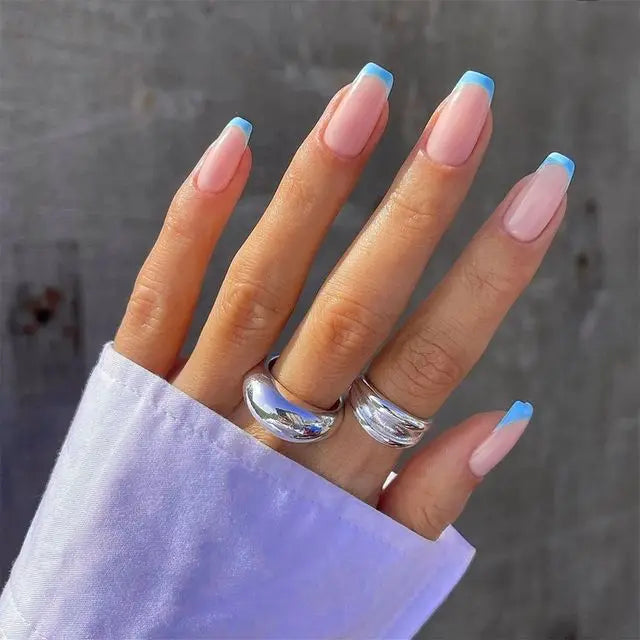24Pcs Blue Flame Love Wearing False Nails Press On Nail Tips Full Cover Manicure Detachable Special Artificial Fake Nails Art