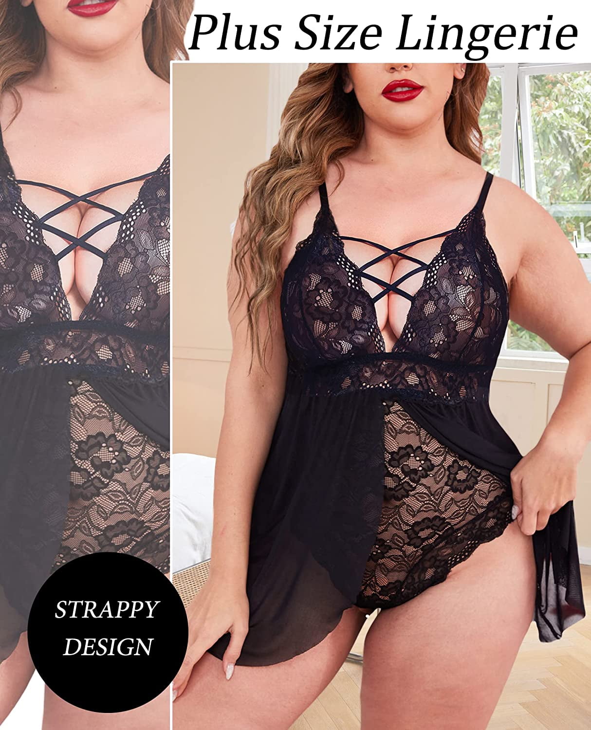 Avidlove Plus Size Lingerie for Women Bridal Sleepwear Lace Babydoll C