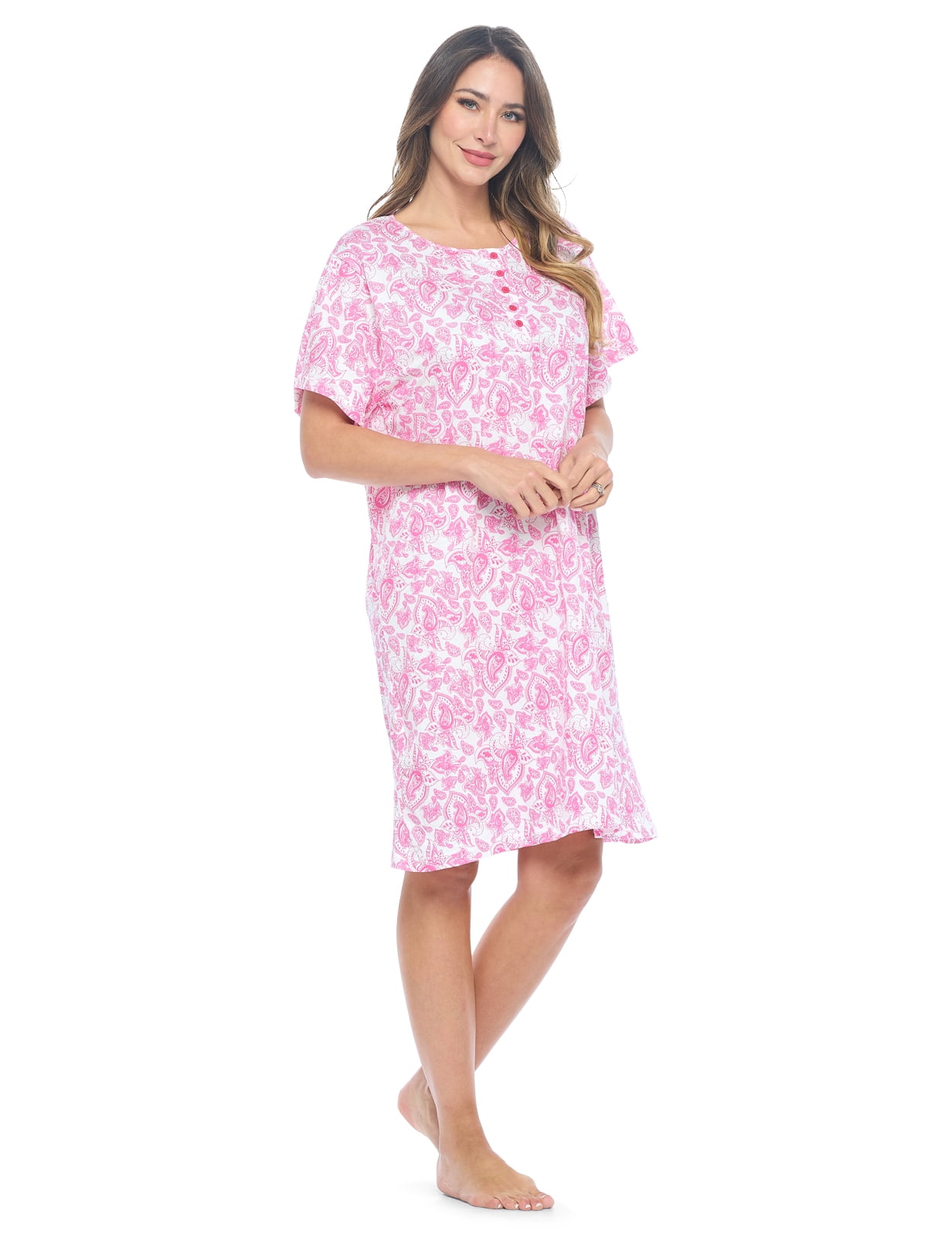 Casual Nights Women's Henley Nightshirts Set of 2, Floral Short Sleeve