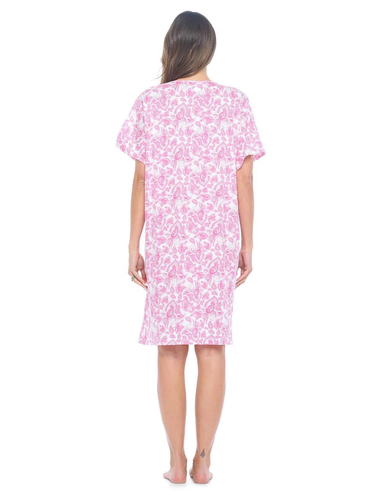Casual Nights Women's Henley Nightshirts Set of 2, Floral Short Sleeve