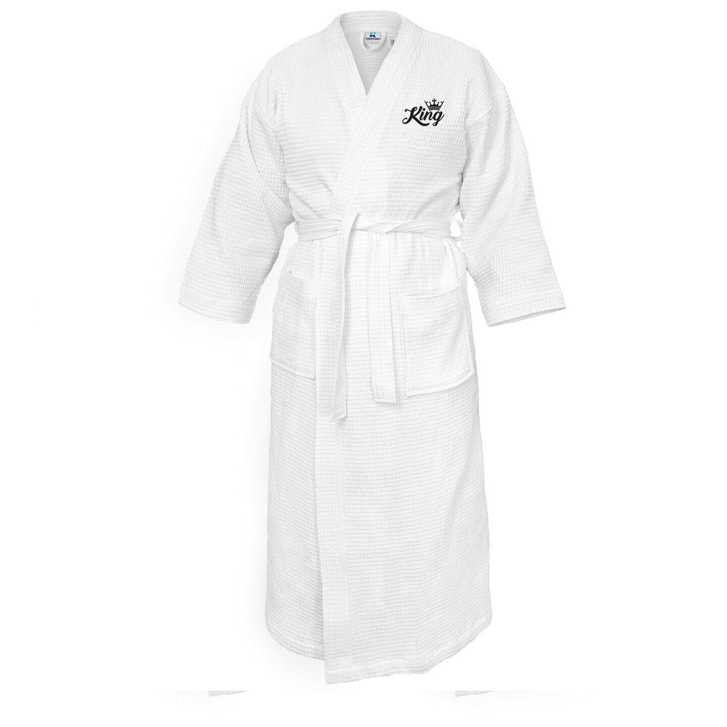 Kaufman - Embroidered Bathrobe Waffle Kimono Set of 2 Spa Robe 100% Co