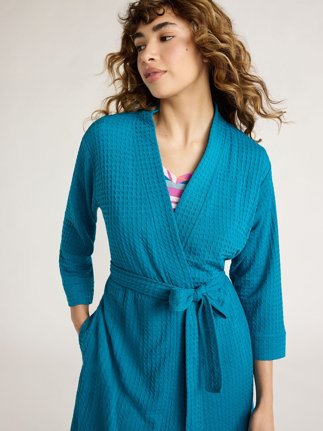 Joyspun Women's Shawl Collar Knit Robe, Size S to 3X