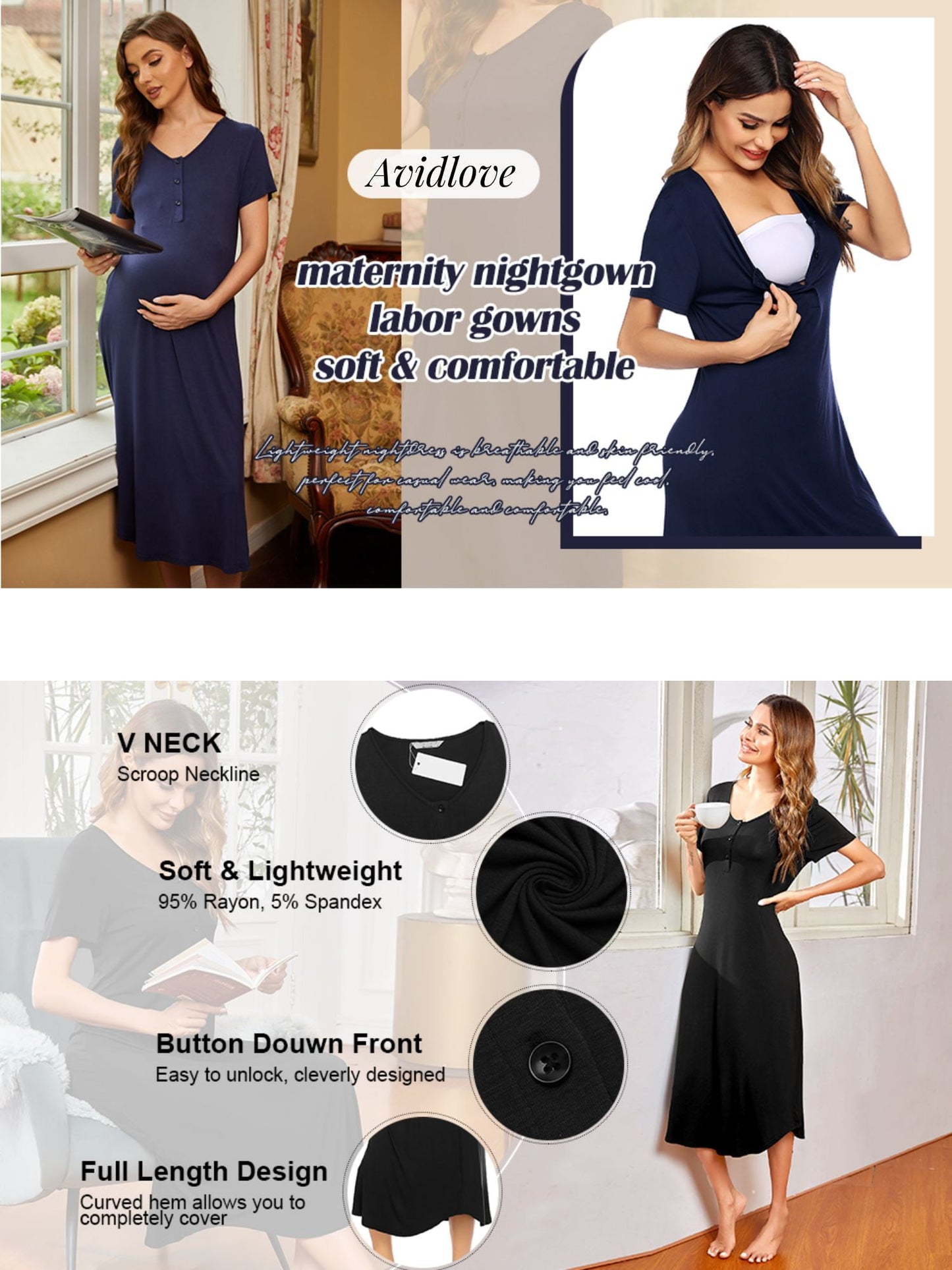 Avidlove Womens Maternity Nightgown for Hospital Pregnancy Long Nightg