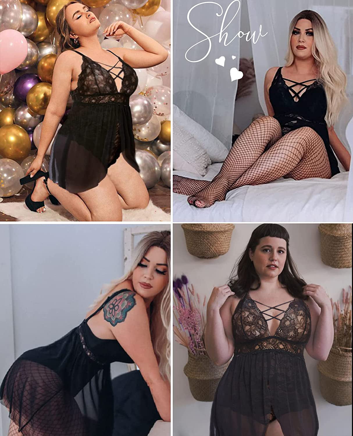 Avidlove Plus Size Lingerie for Women Bridal Sleepwear Lace Babydoll C