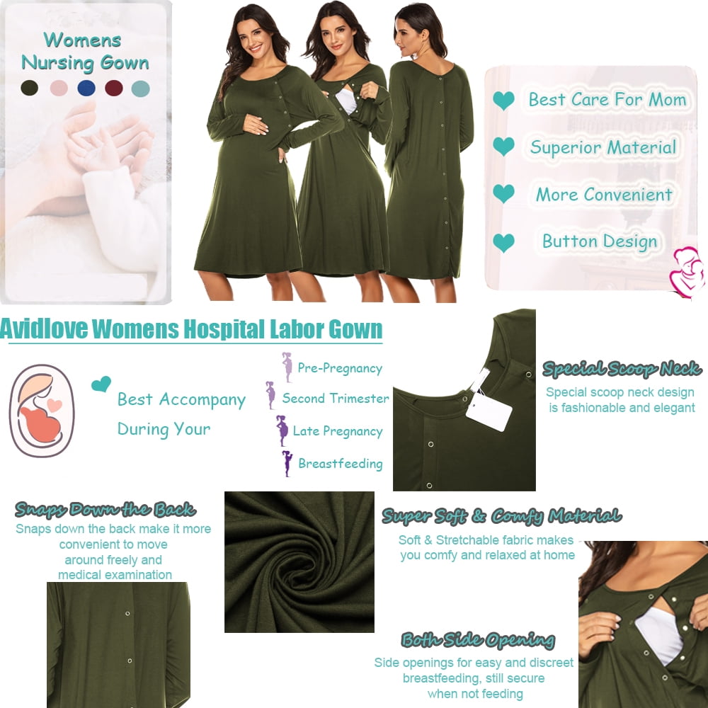 Avidlove Women’s Nursing/Delivery/Labor Nightgown Long Sleeve Matern