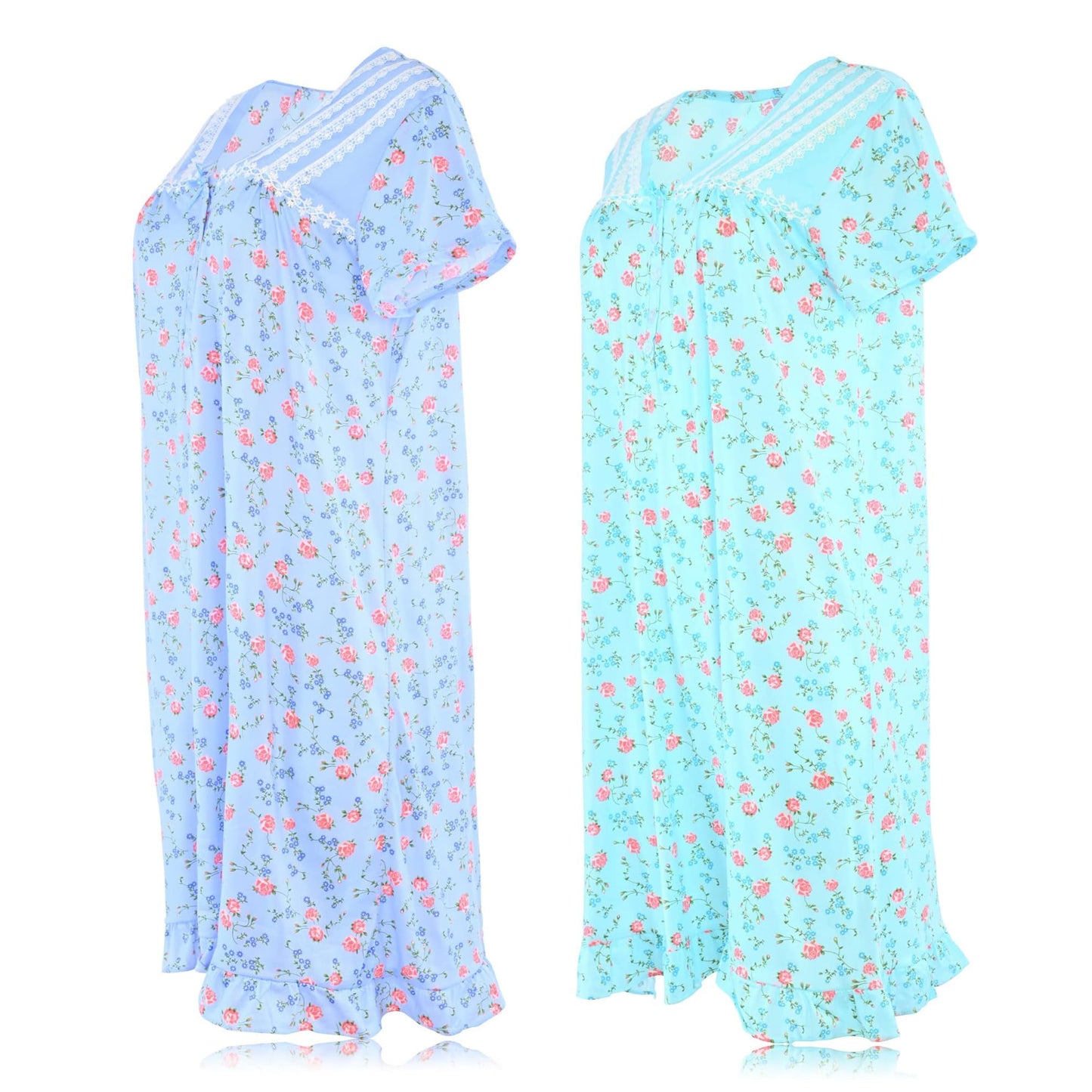 JEFFRICO Womens 2 Pack Nightgowns Short Sleeve Sleepwear Soft Pajama D