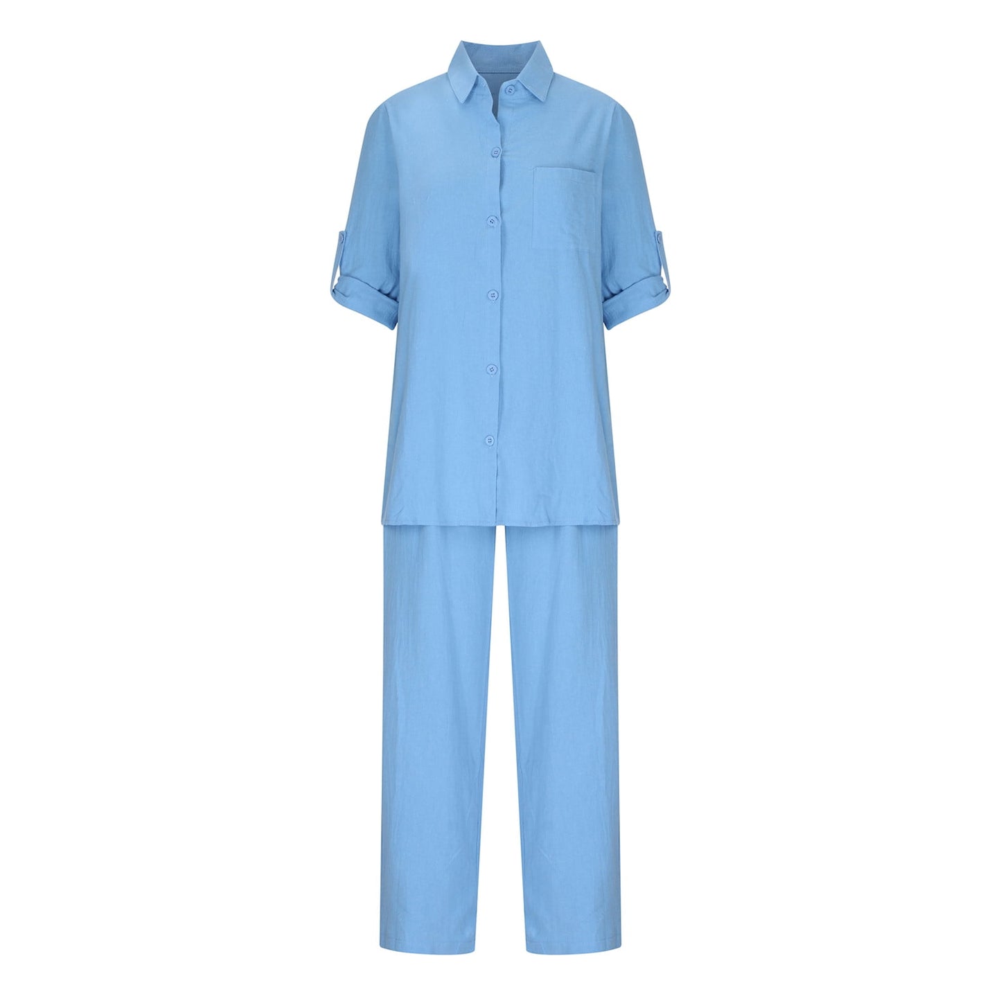 BLVB Women's 2 Piece Cotton Linen Outfit Casual Baggy Long Sleeve Butt